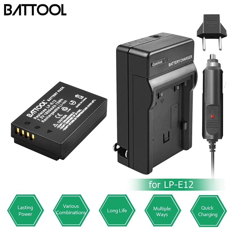 Батарея batcool 1800 мАч + зарядное устройство LP E12 для Canon Rebel SL1 EOS 100D M M2 M10 беззеркальная