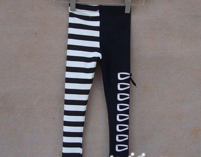 [Bosudhsou.] #D-1 Girls Classical Zebra Bow Skinny Pants Casual Kids Black White Stripes Trousers Children Clothing Design 3-7Y | Детская