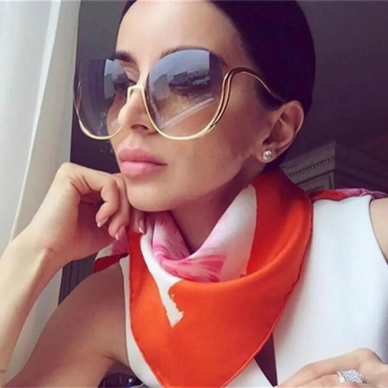Роскошные брендовые круглые солнцезащитные очки в полуоправе для женщин без