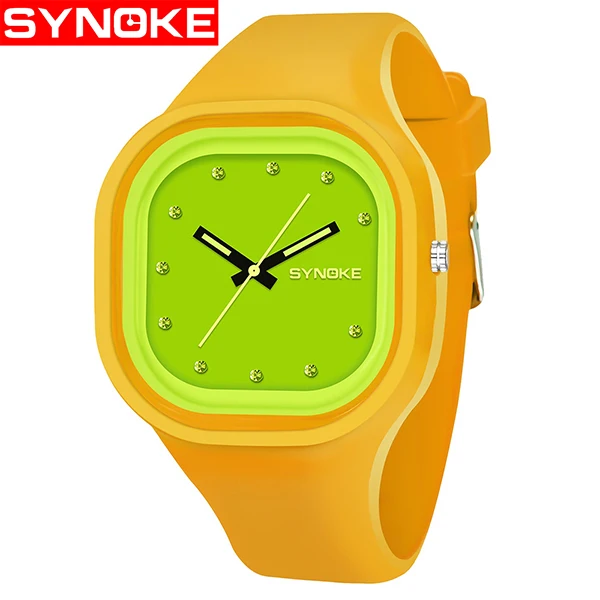 orange Strap green SYNOKE, студенческие красочные Водонепроницаемый спортивные часы Для мужчин брендовая Для женщин уникальный силиконовый светодиодный цифровой Дата наручные часы - Цвет: orange Strap green