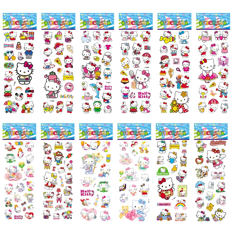 12 листов/набор наклейки в виде пузырьков 3D милый мультяшный рисунок Hello Kitty