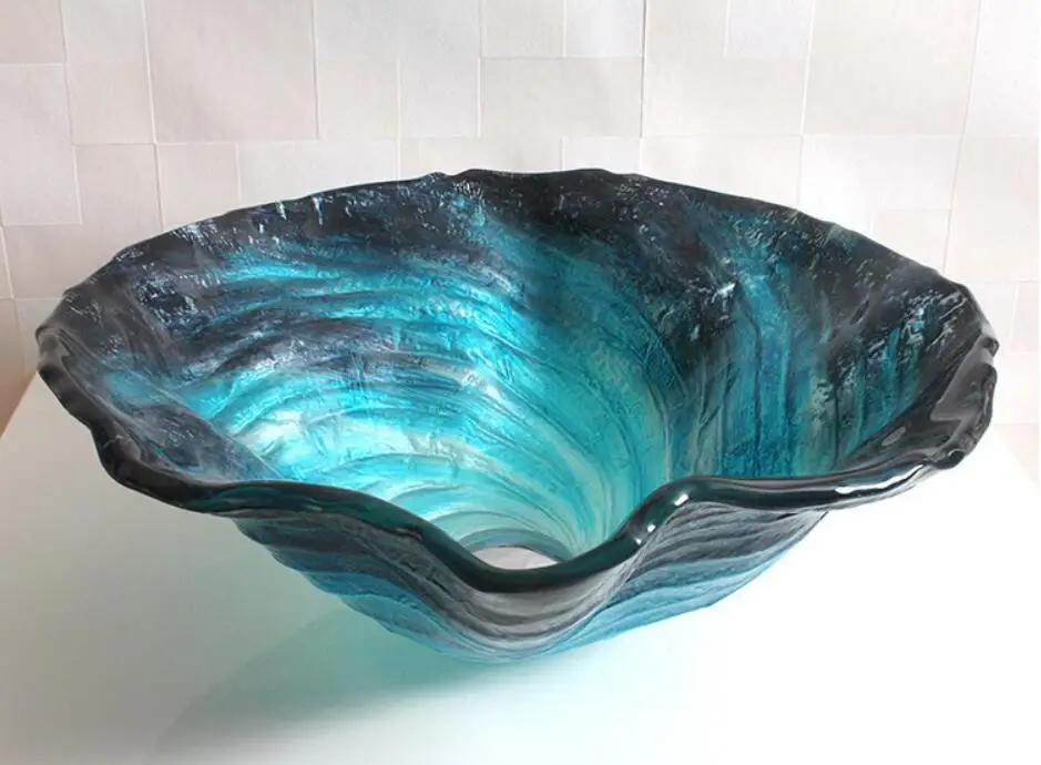 

Bathroom Round Tempered Glass Sink Cloakroom Counter Hand Paint Top Washbasin BWY-1632