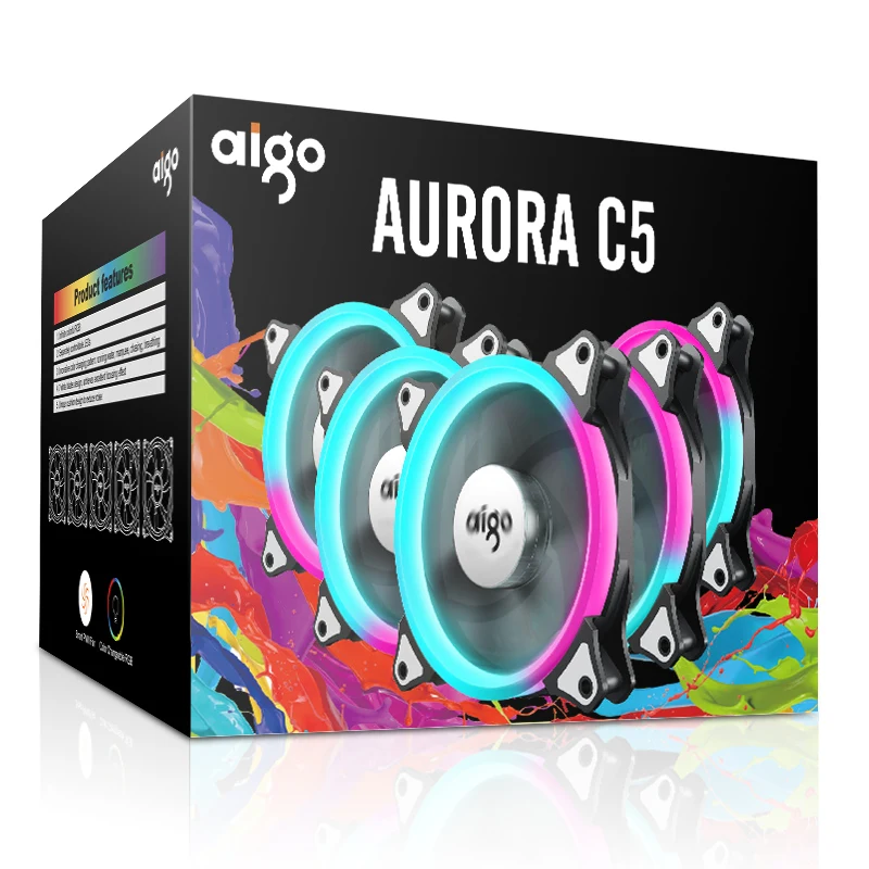 AIGO C3 C5 RGB Вентилятор Кулер 120 мм вентилятор 12 В для компьютерного корпуса ИК пульт дистанционного управления многоцветные вентиляторы кулера