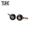 Серьги-гвоздики из керамики женские, круглые украшения с кристаллами под розовое золото 585 пробы, бижутерия для девушек, хороший подарок на Рождество