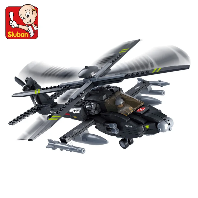 Модели строительство игрушечный самолет черный AH 64 утилита вертолет 3D 293 шт Sluban