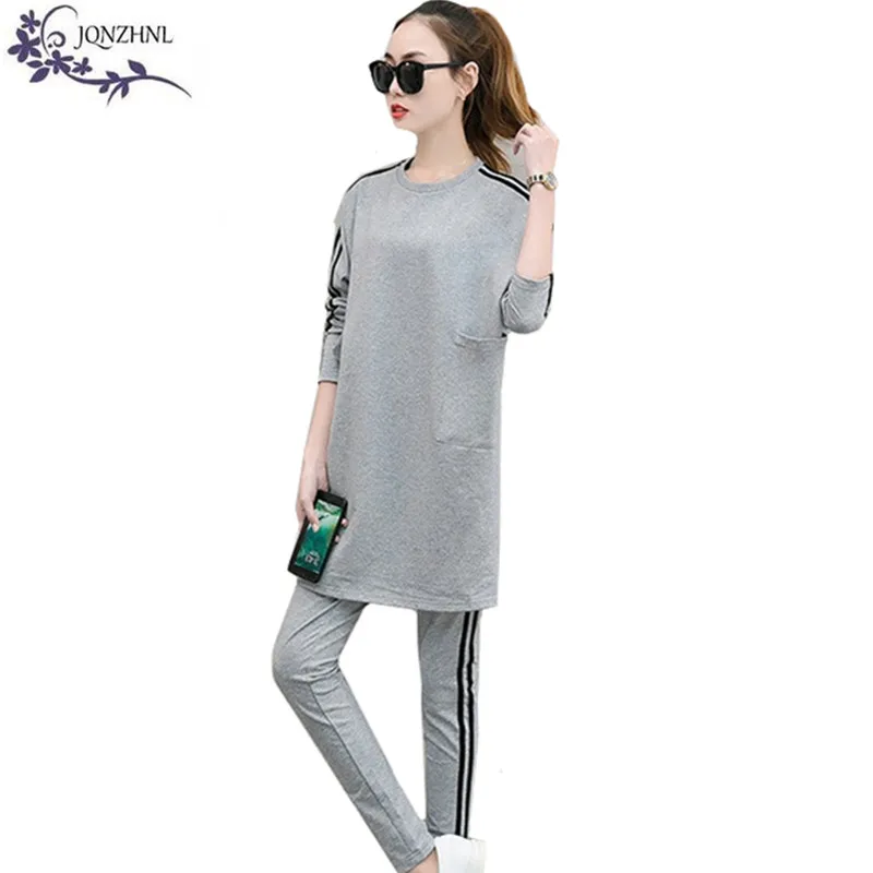 Для женщин костюмы Новинка 2017 года осень Большие размеры шею Топы + брюки