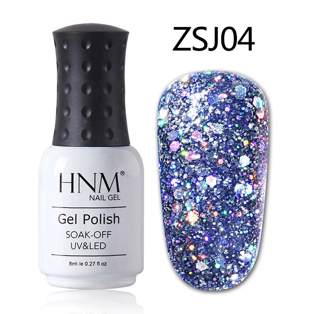 ZSJ04 HNM 8 мл розовое золото Bling УФ гель лак для ногтей светодиодный светильник мерцающий Алмазный блеск замочить от блестящих блесток Vernis Эмаль Гель лак - Цвет: ZSJ04