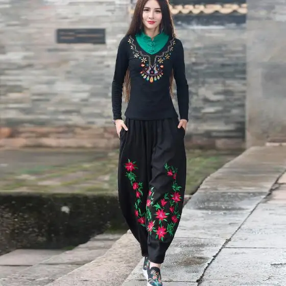 Femme pantalones mujer брюки для женщин мама осень весна Мексика Стиль этнические