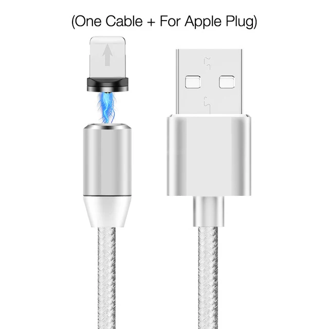 Silver for iphone Lasaier светодиодный магнитный кабель и кабель Micro USB и кабель usb type C с нейлоновой оплеткой Магнитный кабель для зарядного устройства для iPhone Xs Max - Цвет: Silver for iphone