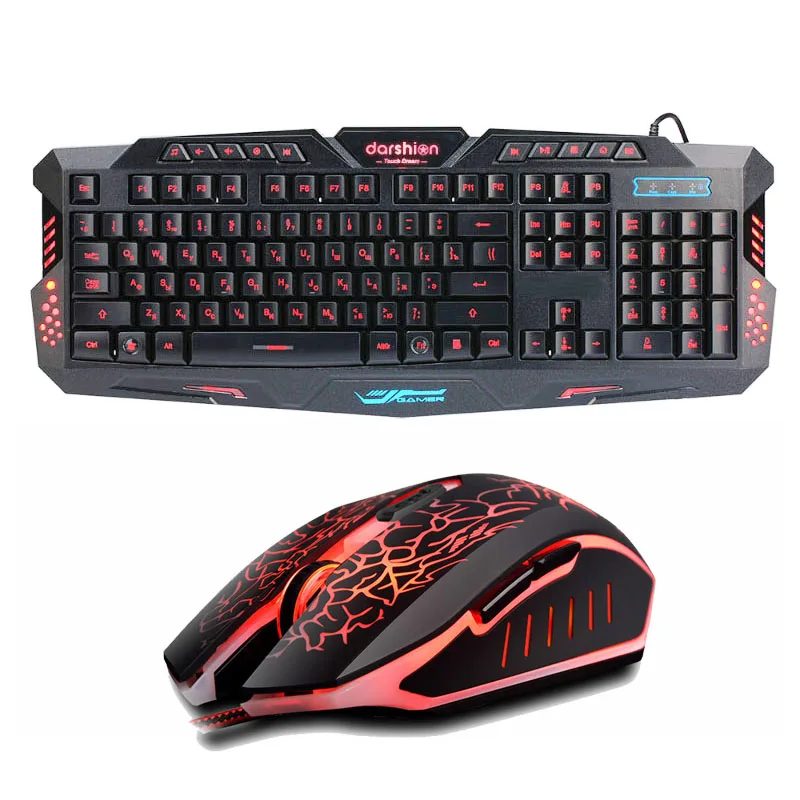 backlit russianenglish gaming keyboard crack gaming mouse 6 buttons breathing light colorful mice free global shipping