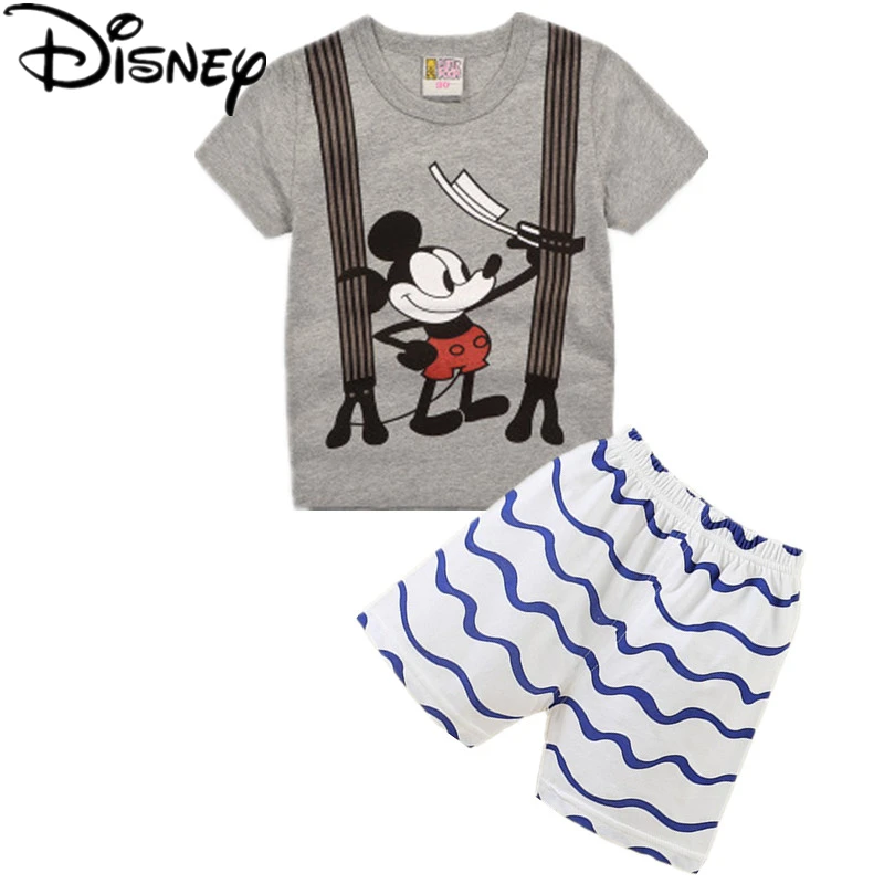 Disney mickey mouse summer baby boys cotton t-shirt children's T-shirts+Shorts 2pcs clothing | Детская одежда и обувь