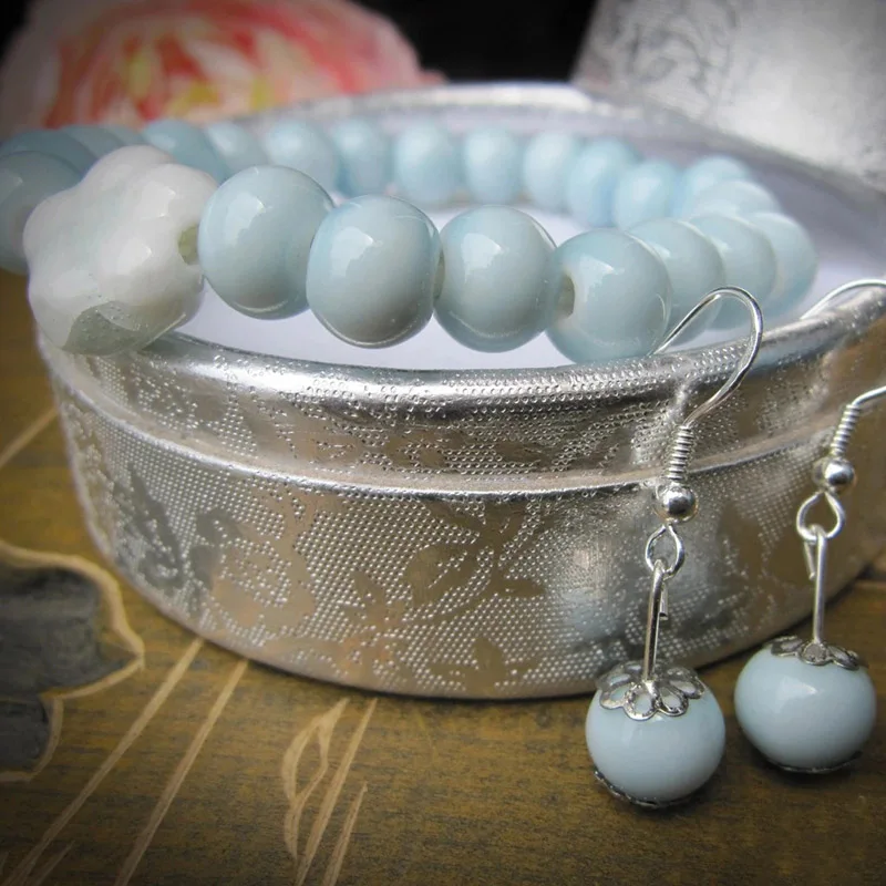 Box Bracelet and Earrings Accessories Ceramic Beads Chain Jewelry Set Free Shipping | Украшения и аксессуары