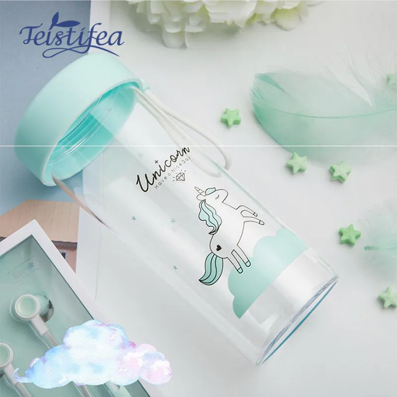 Teistifea 1 шт. Пластик бутылки Творческий мультфильм Rainbow Unicorn Портативный стороны
