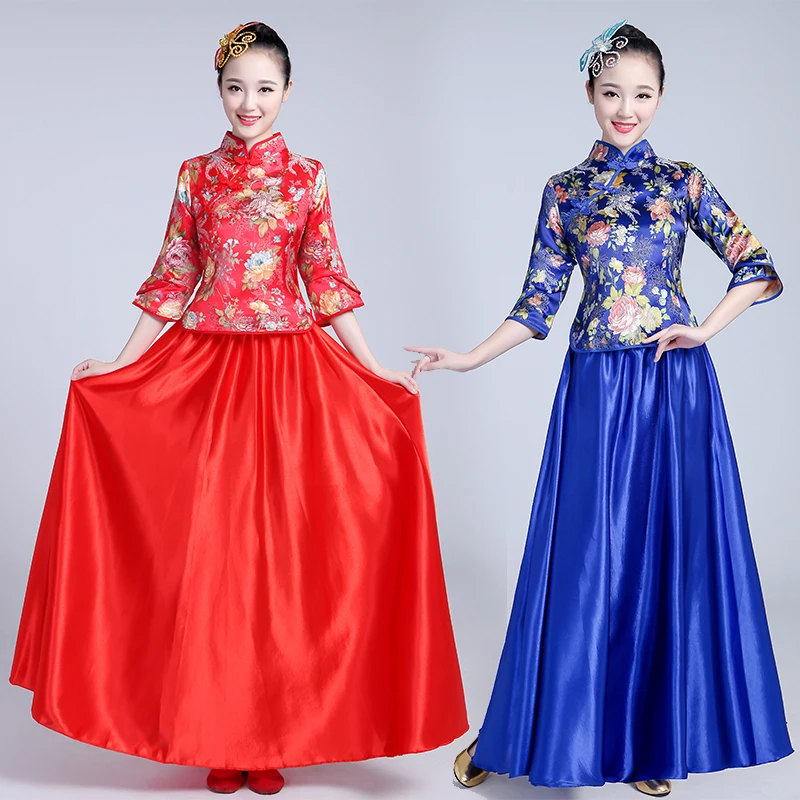Фото Traditional women tang suit Chinese costume beautiful dance elegant hanfu clothing Yangko Classical Dance stage wear Тематическая Traditional women tang suit Chinese costume beautiful dance elegant hanfu clothing Yangko Classical Dance stage wear Тематическая