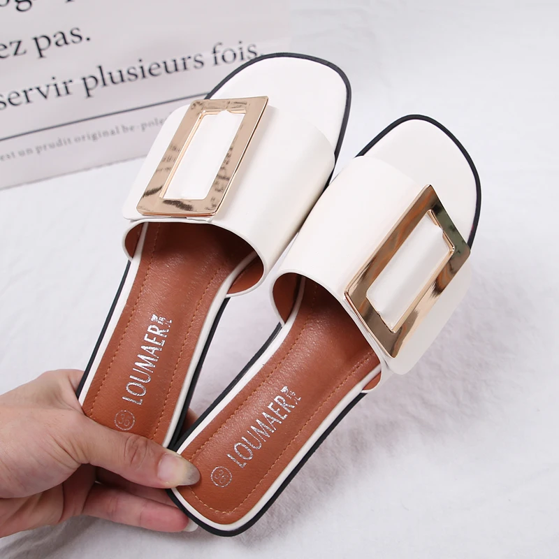 Шлепанцы женские с пряжкой брендовые дизайнерские летние сандалии-гладиаторы