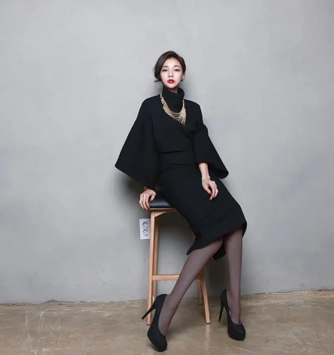 Корейский женский комплект 2 шт. водолазка с длинными рукавами летучая мышь