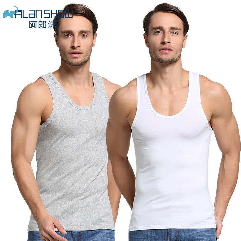 1 white 1 grey Майка для спортзала мужская хлопковая летняя майка без рукавов Топы повседневные жилеты Нижнее белье Мужская майка - Цвет: 1 white 1 grey