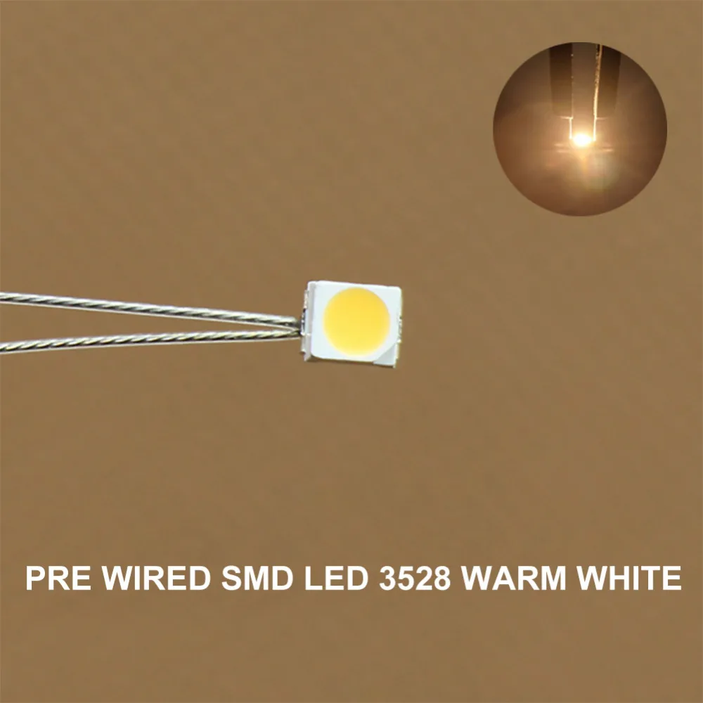 T3528WM 20 шт. SMD Led 3528 предварительно припаянные Проводные провода micro litz теплый белый