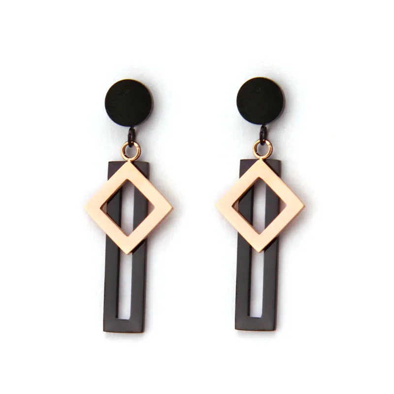 

Japan Korean 2019 Simple Punk Rose Gold Titanium Steel Earrings Geometric Triangle Round Earring for Women Party Jewelry