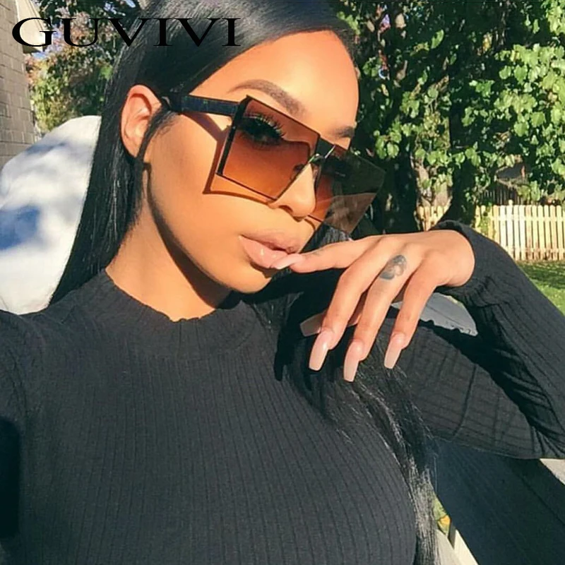 Модные Цвет женские солнцезащитные очки Уникальных Негабаритных щит UV400