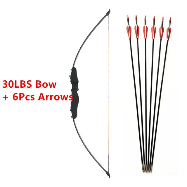 40IBS 6pcs red arrow Дартс-черный прямой лук Рекурсивный лук 30-40lbs деревянный лук для стрельбы из лука открытый охотничий лук Спортивная стрела длинный лук - Цвет: 40IBS 6pcs red arrow