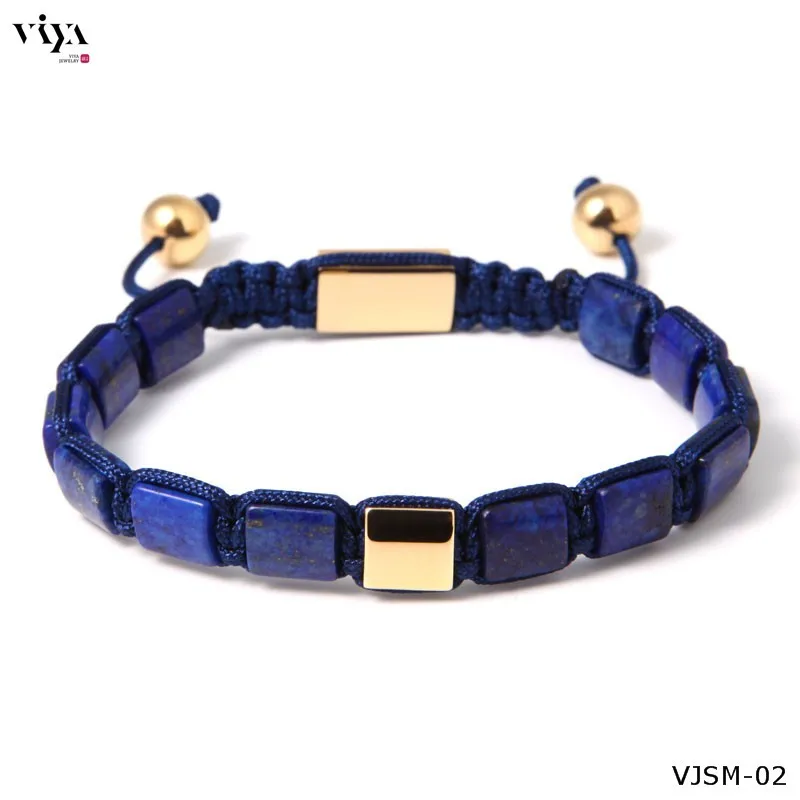 Квадратные лазуритовые бусины Lapis синие Квадратные бусины DIY модные ювелирные изделия регулируемый плетеный браслет 8 мм Lapis браслет из макраме