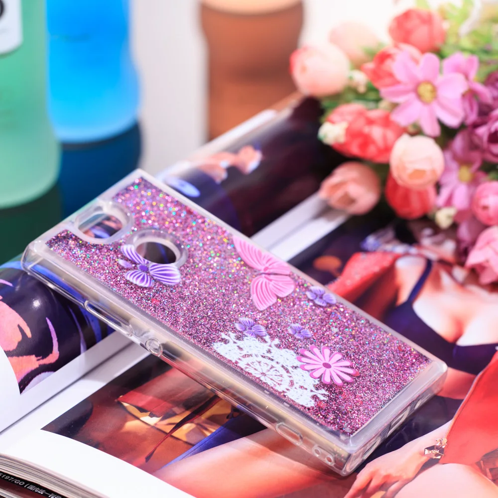 Блестящий чехол для Sony Xperia XA2 бампер с блестками жидкости и зыбучим песком H4113 H4133