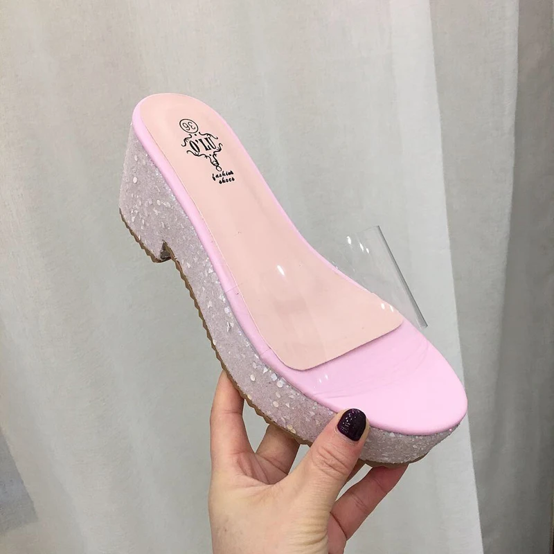 Дамы ShoesAnd сандалии Женщины Клин Тапочки Розовые шлепанцы Повседневное туфли на