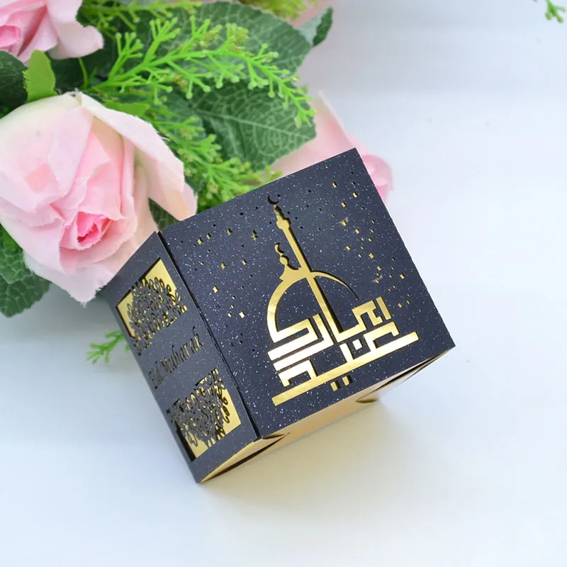 Блестящий полый лазерный разрез eid mubarak рукав коробка для поддержки Рамадан kareem подарочная коробка