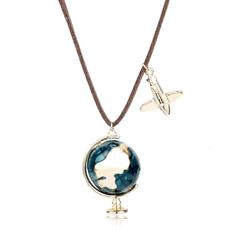 

Globe With Earth World Map Mini Aircraft Necklace for Women Men Pendant Choker Jewellery Necklaces for Teen Girls
