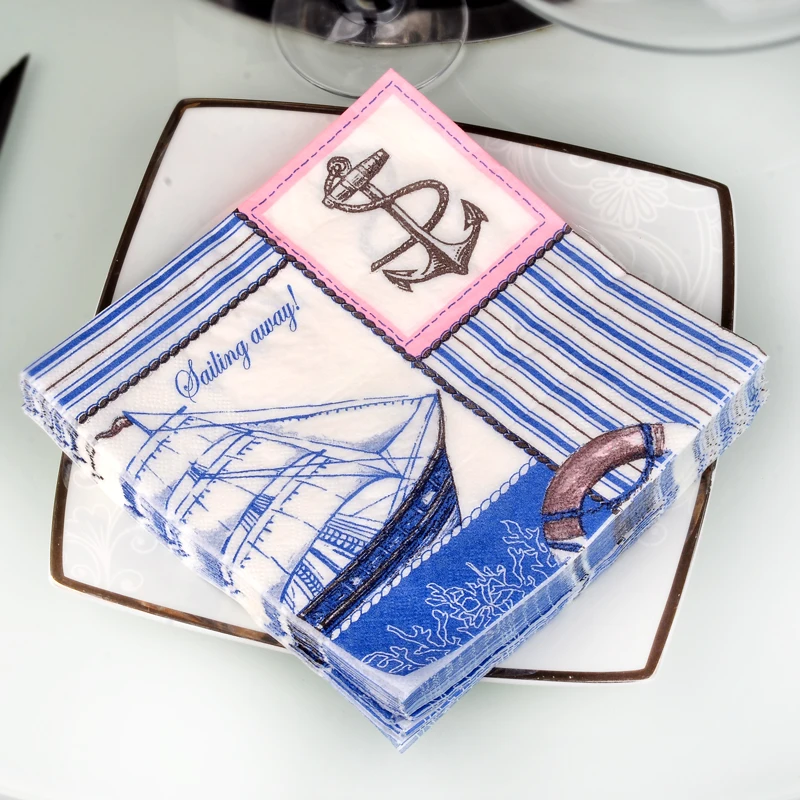 2018 синий парусник якорь Праздничная бумажная салфетка & вечерние тканевых