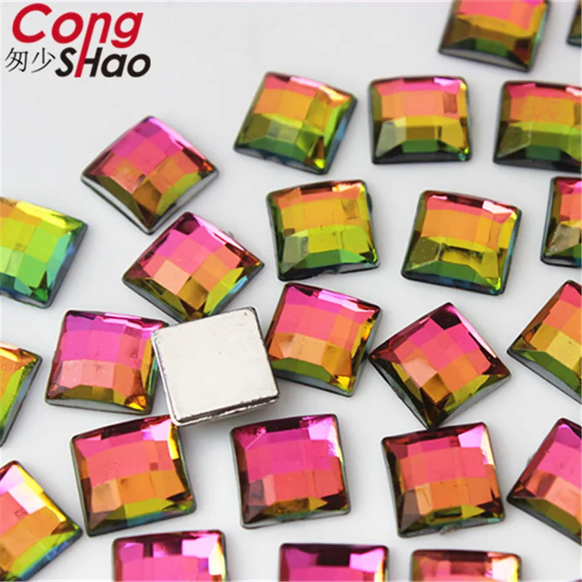 Cong Shao 10/14 мм квадратная форма AB Цвет Акриловые стразы драгоценные камни Flatback DIY