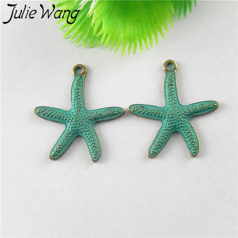Julie Wang 10pcs Antique Green Bronze Patina Starfish Alloy Charms For Necklace Pendants Earrings Jewelry Making Accessory | Украшения и