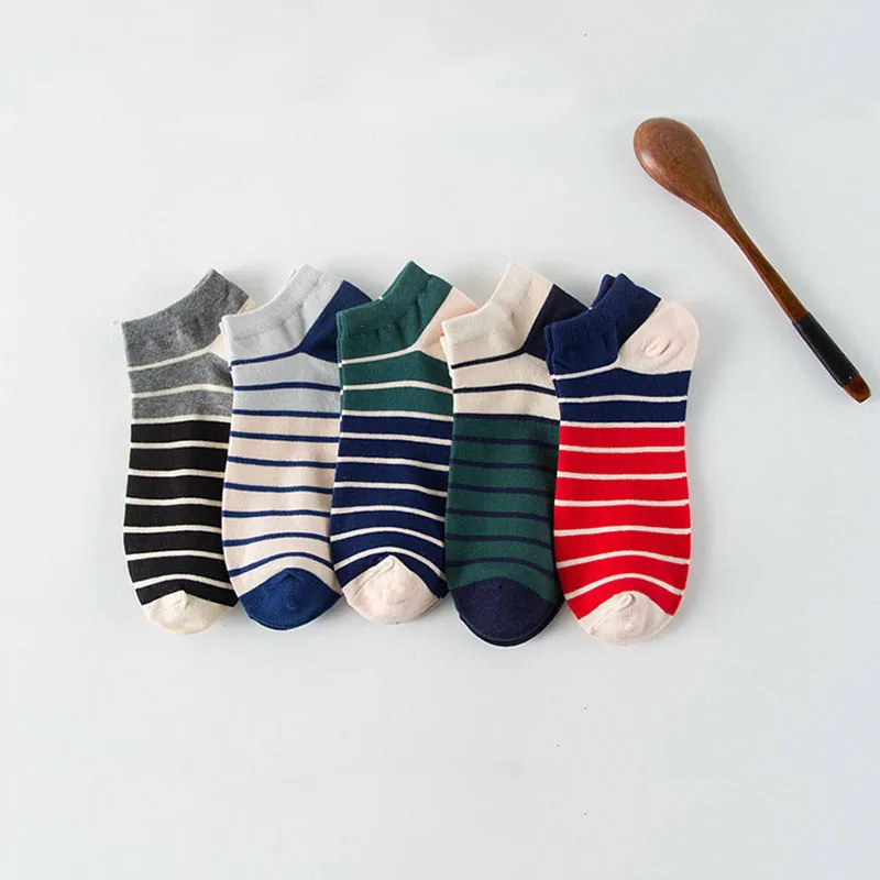 Носки мужские хлопковые 5 пар аккуратные полосатые прочные удобные летние |