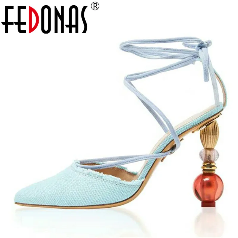 Женские сандалии FEDONAS розовые туфли на каблуке в римском стиле вечерние лето
