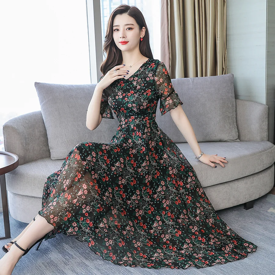 Женское платье-Макси Boho винтажное пляжное платье большого размера 3XL с цветочным