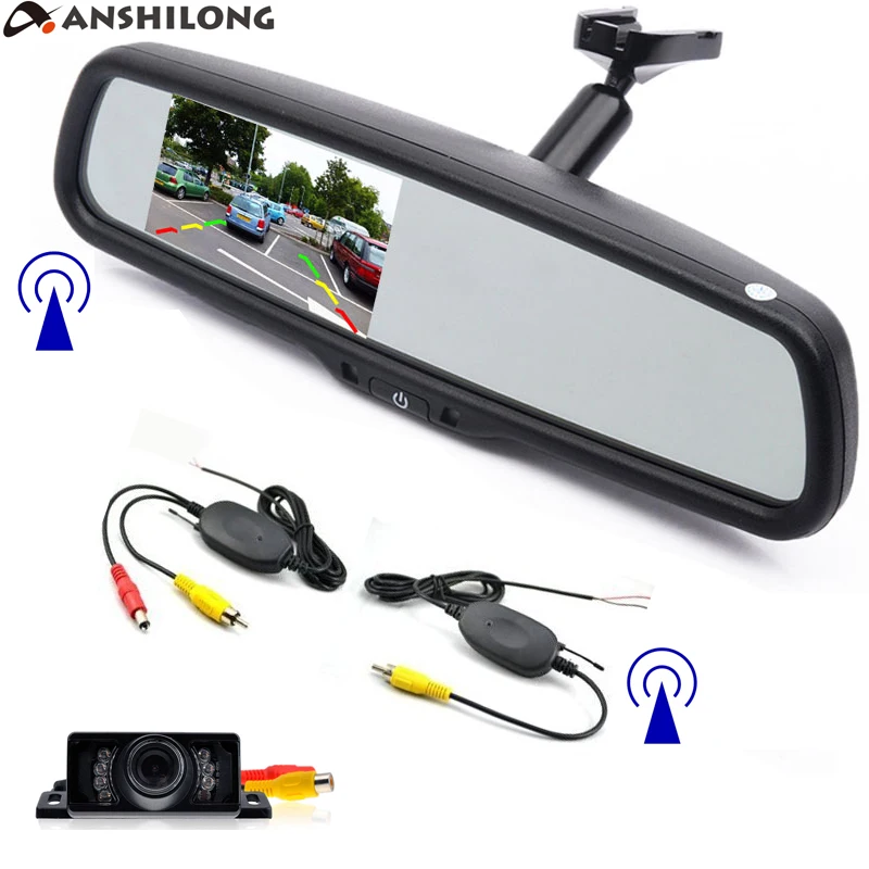 ANSHILONG Wireless Car Rear View Kit 4.3inch LCD Mirror Monitor +HD Infrared Reverse Backup Parking Night Vision Camera+ Bracket