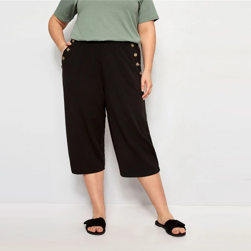 

Streetwear Pants Plus Size 7xl 6xl 5xl 2019 Autumn Wide Leg Pants Button Decorate Women Pants Oversized Pantalones De Mujer