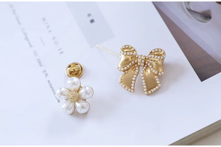 Sansummer New Hot Fashion Golden Bowknot Flower Pearl Romantic Feautiful Elegant Party Brooch For Women Jewelry 835