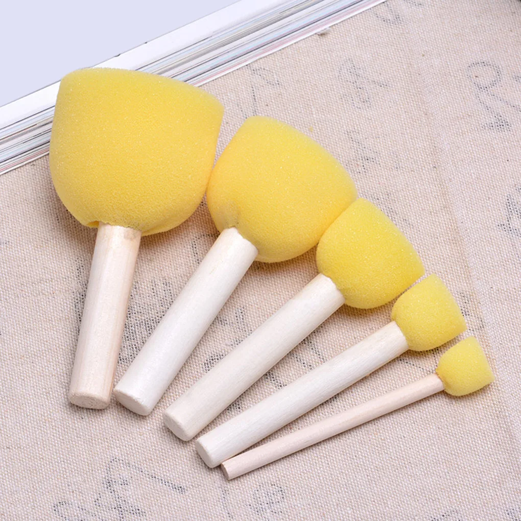 

2019 New 5pcs/Set Kids Sponge Stamper Water Watercolor Oil Gouache Acrylic Paint Brush Drawing Toys