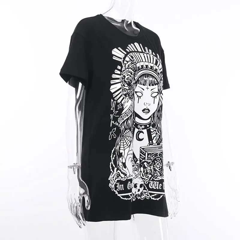 Funny Tshirt Gothic Printed Harajuku Graphic T Shirts Women 2019 Punk Summer Tops Tees Fashion Streetwear Black Tee Shirt Girl | Женская