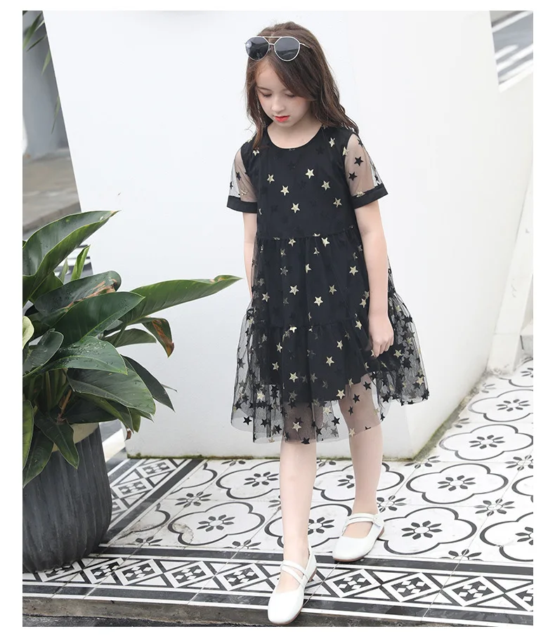 Girls Lace Dress Summer Princess Party Embroidery black for Little Girl Size 10 11 12 14 years Teenage Clothes | Детская одежда и