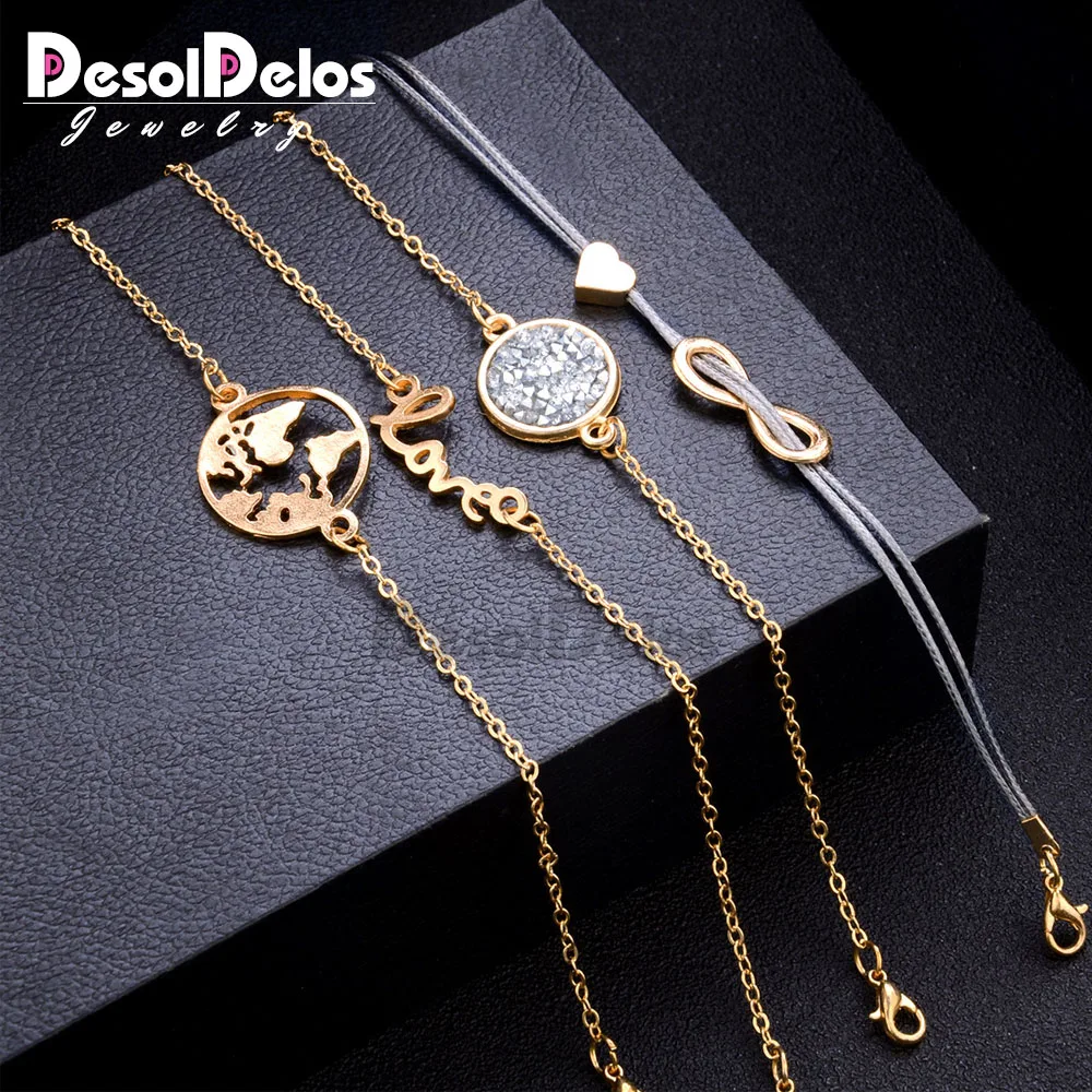 2019 New Bohemian Gold Color Earth Letter Infinite Bracelet Set for Women Tortoise Beads Party Jewelry 5pcs/1set | Украшения и