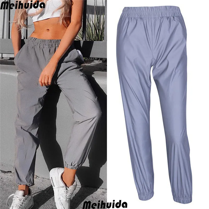 Светоотражающие штаны джоггеры flash 2018 женские повседневные серые однотонные