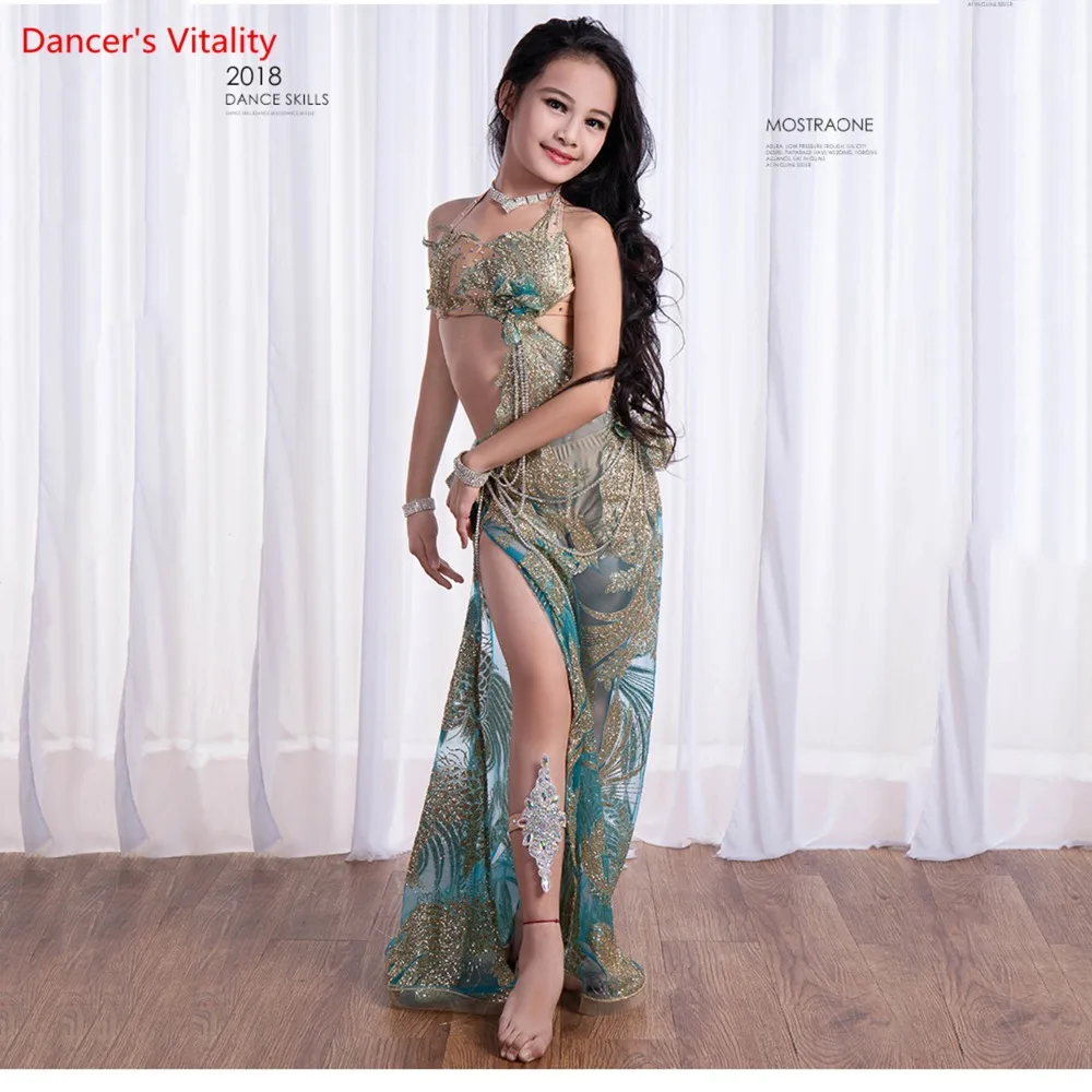 

2018 Custom Made New Oriental Dance Costumes Kids Girls Belly Dance Costume Dress Suits Embroidered Sleeveless Dress