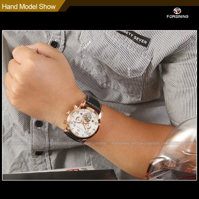 Мужские автоматические механические часы FORSINING деловые Tourbillon из натуральной