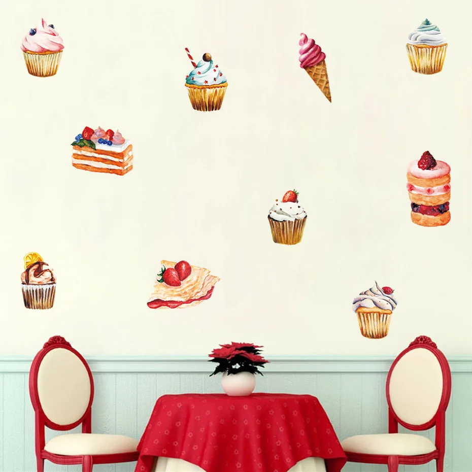 Delicious Dessert Cupcake Wall Art Decals For Christmas Resturant Dining Room Vinyl Sticker Removable Wallpaper Home Decor | Дом и сад
