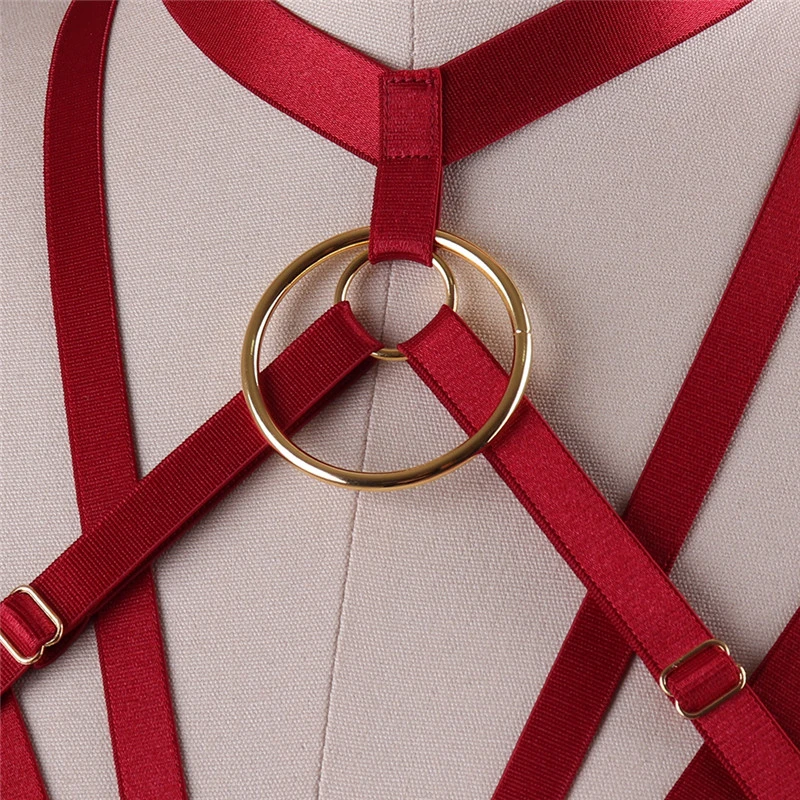 

Sexy Women Body Harness Fetish Wear Fashion Adjustable Harness Cage Bra Gothic Gold Ring Pole Dance Exotic Lingerie