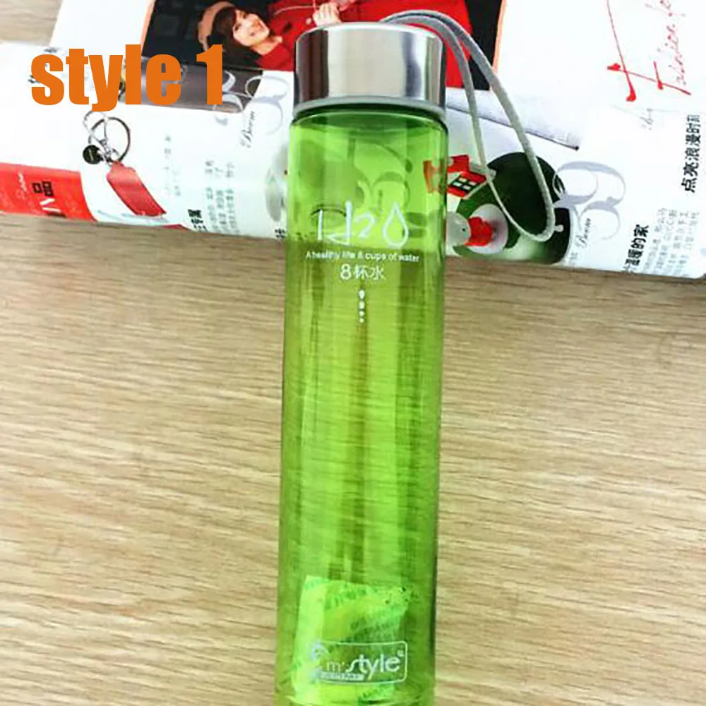 style 1 WTCABROE не матовые бутылки для воды 265 мл портативные летние спортивные небьющиеся прозрачные пластиковые 6 цветов HD бутылки для воды - Цвет: style 1