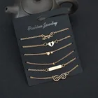 Комплект летних ювелирных изделий в стиле бохо, браслеты на ногу с блестками в форме сердца, в богемном стиле, 6 шт.Лот, модные пляжные украшения для вечеринок